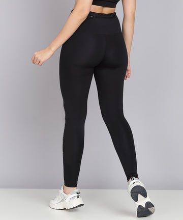 Solid Leggings with Back Zipper Pocket - Black